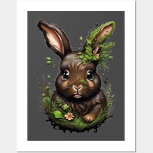 Mystical Whispers: Surrealistic Art Design of a Rabbit with Moss and Plants Posters and Art